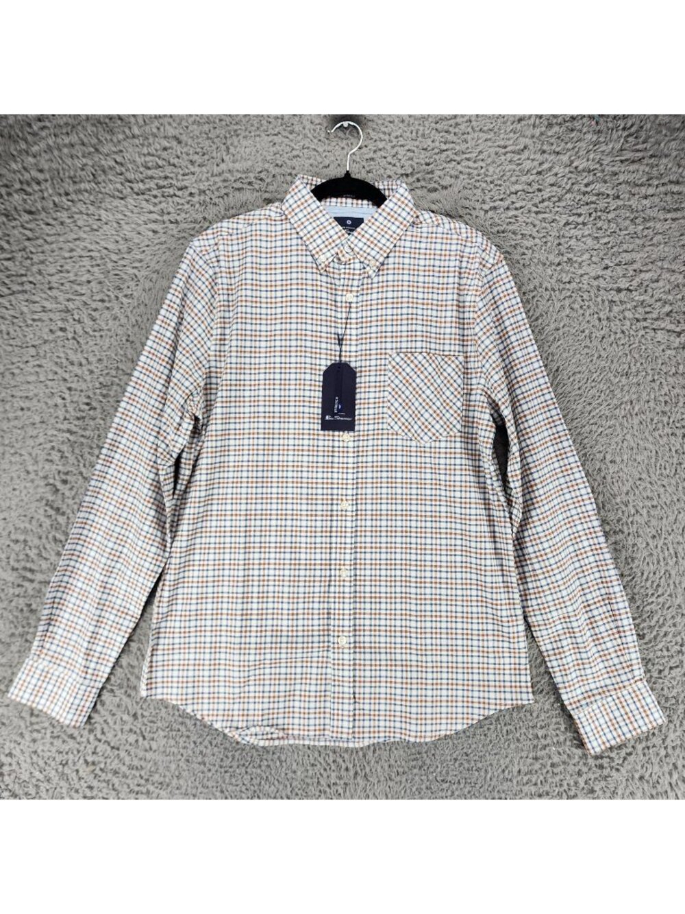 Ben Sherman Shirt Mens Medium White Plaid Long Sleeve Button Up *NWT*